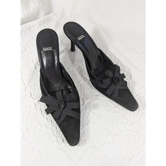 COSTA BLANCA! SUPER UNIQUE BLACK GENUINE SUEDE BOW DETAIL SLIDES, HEELS! SZ 9N - Picture 2 of 10